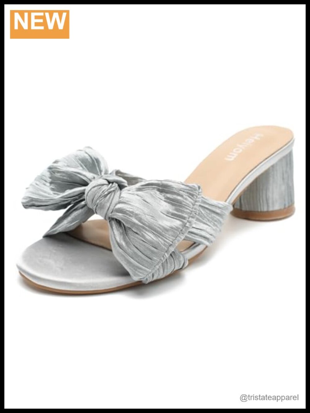Women's Bowknot Low Chunky Heels Mules Sandals Slip On Pleated Bow